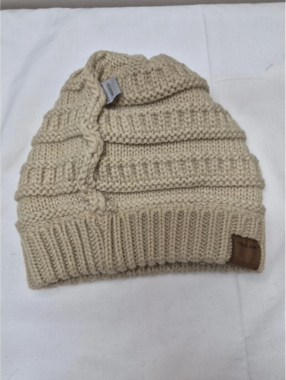 CC Brand Beige Knit Beanie Hat 100% Acrylic Winter Cap B474